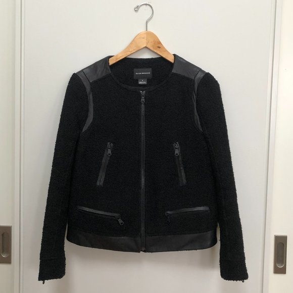 Club Monaco bouclé and leather jacket. Size 4 - Picture 3 of 8
